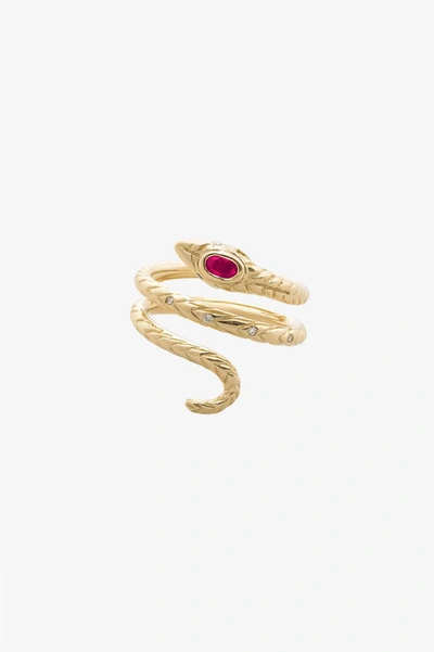Anine Bing Ruby Snake Ring In Gold In 14k Yellow Gold