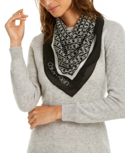 Calvin Klein Chain-print Chiffon Bandana Square Scarf In Black