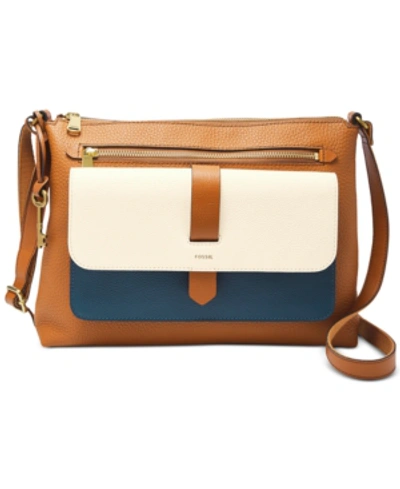Fossil Kinley Colorblock Leather Crossbody In Lily White Colorblock/gold