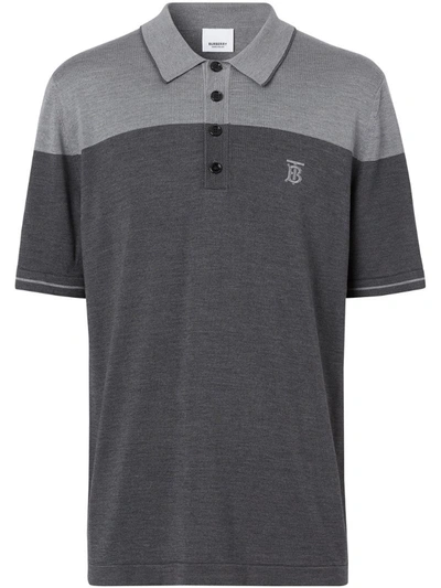 Burberry Monogram Motif Two-tone Silk Cashmere Polo Shirt In Grey