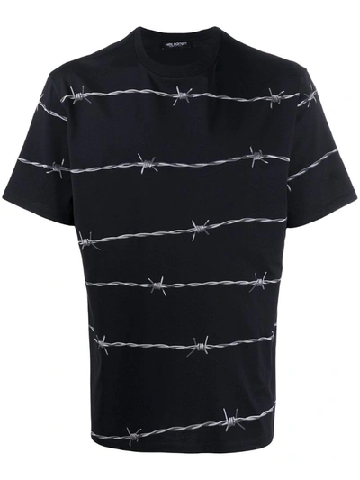 Neil Barrett Barbed Wire Print T-shirt In Black
