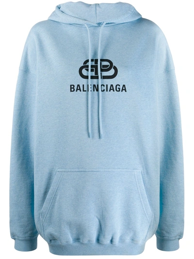 Balenciaga Bb Logo Hooded Sweatshirt Baby Blue | ModeSens