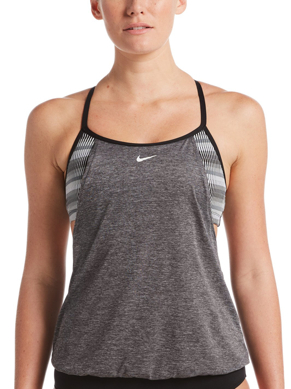 Nike Plus Size Texture Stripe Layered Tankini Top Women's Swimsuit In Black  | ModeSens