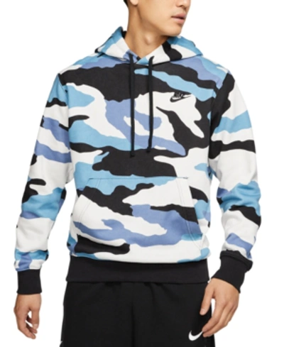 Nike Men's Sportswear Club Camo Hoodie In Cerulean Blue/black