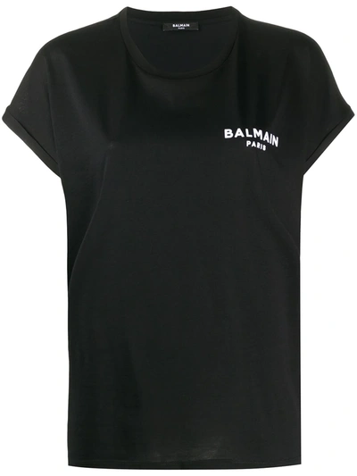 Balmain Logo-print Cap-sleeve T-shirt In Black