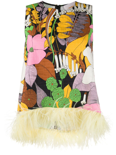 La Doublej La Scala Feather-embellished Waistcoat In Big Flower