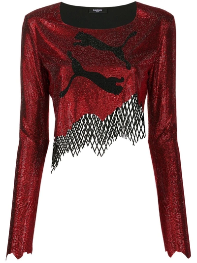 Balmain X Puma Asymmetrical Crop Top In Red