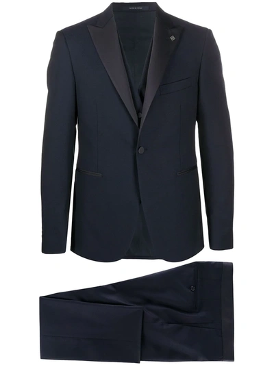 Tagliatore Satin Panel Suit Set In Blue