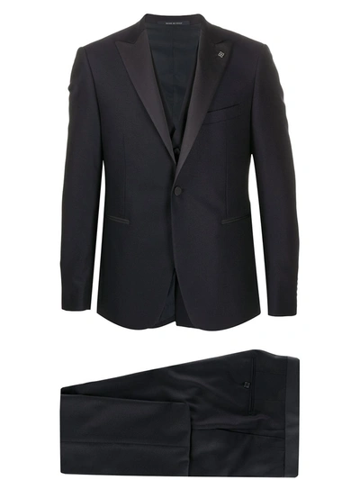 Tagliatore Satin Panel Suit Set In Blue