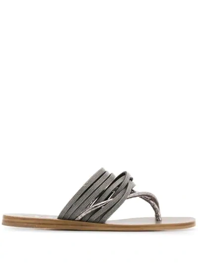 Brunello Cucinelli Bead-embellished Sandals In Silver