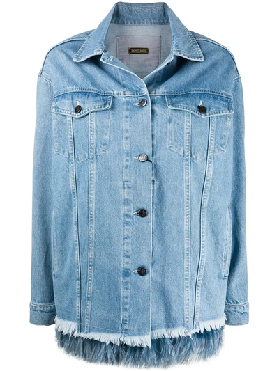 Simonetta Ravizza Feather Trimmed Denim Jacket In Blue