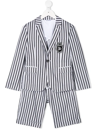 Dolce & Gabbana Kids' Dna Logo Patch Striped Suit In Grey