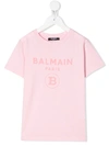 Balmain Kids' Short Sleeve Printed Logo T-shirt In Pink