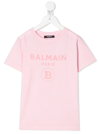 Balmain Kids' Short Sleeve Printed Logo T-shirt In Pink