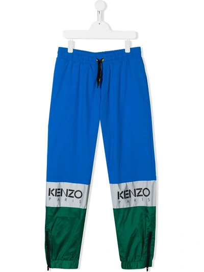 Kenzo Teen Colour-block Logo Track Trousers In Blue