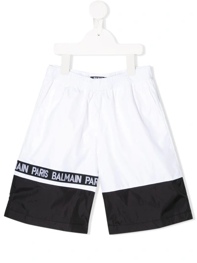 Balmain Kids' Swimsuit With Color-block Design In White