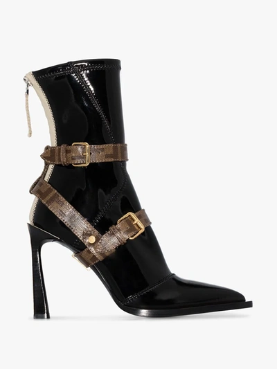 Fendi 105mm Buckled Faux Patent-leather Ankle Boots In Black