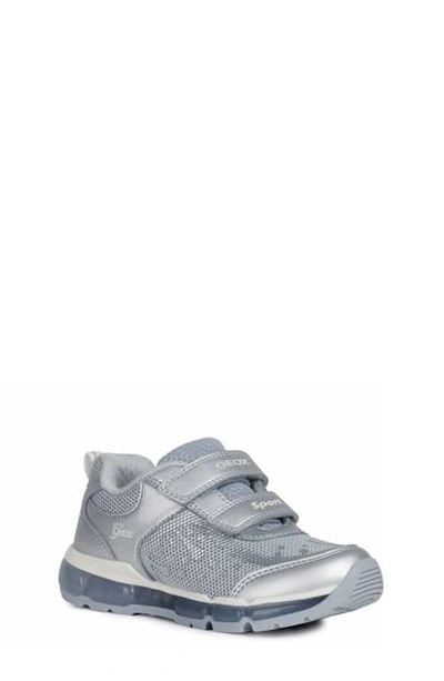 Geox Kids' Android 25 Metallic Light-up Sneaker In Silver