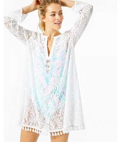 Lilly Pulitzer Kizzy Cover-up In Resort White Swirling Leaf Lilly Lace