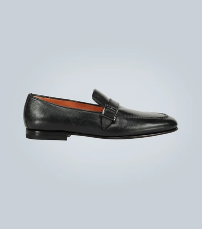 Santoni Full-grain Leather Loafers In Black