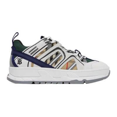 Burberry Union Layered Checked-canvas Trainers In White