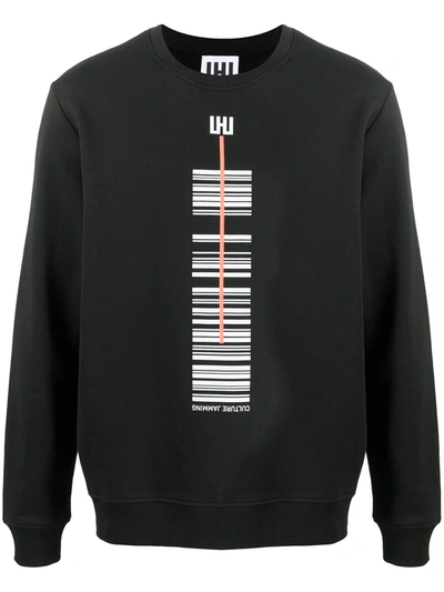 Les Hommes Urban Crew Neck Stripe Print Sweatshirt In Black