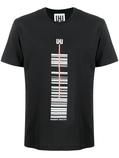 Les Hommes Urban Barcode Print T-shirt In Black