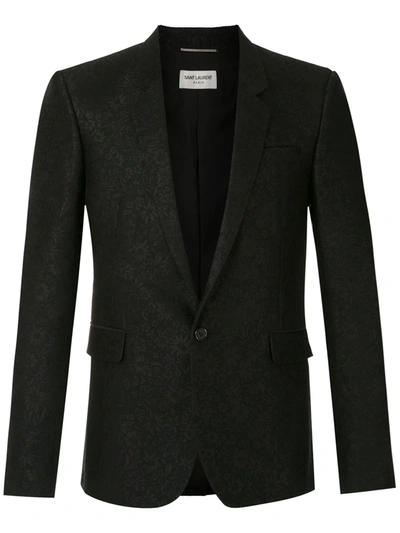 Saint Laurent Floral Jacquard Single-breasted Blazer In Black