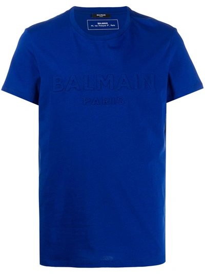 Balmain Embossed Logo T-shirt In Blue