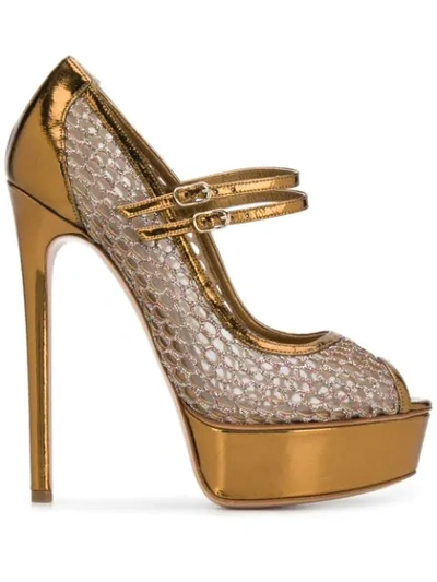 Casadei Mesh Panel Pumps In Gold