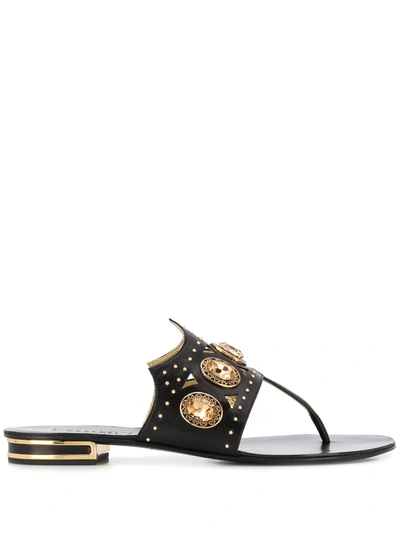 Casadei Thong Strap Embellished Sandals In Black