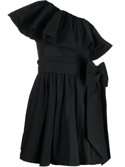 Valentino Asymmetric Ruffled Dress In Black