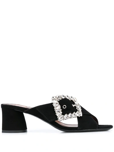 Tabitha Simmons Selena Crystal Buckle Mules In Black
