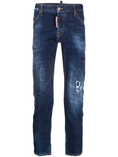 Dsquared2 Embroidered Distressed Cropped Jeans In Blue