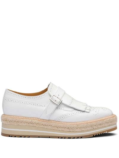 Prada Brushed Leather Buckle Brogues In White