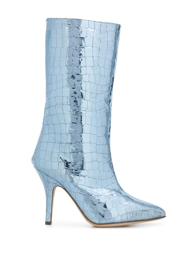 Paris Texas Metallic Crocodile Effect Boots In Blue