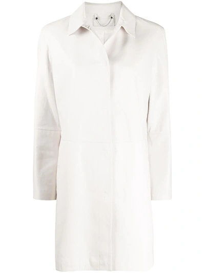 Desa 1972 Leather Straight Fit Coat In White
