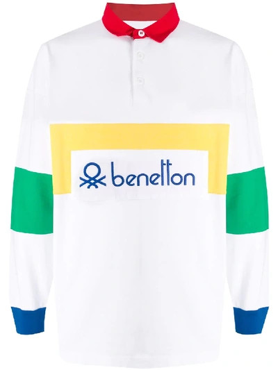 Benetton Colour Block Logo Polo Shirt In White