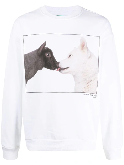 Benetton Wolf & Lamb Print Sweatshirt In White