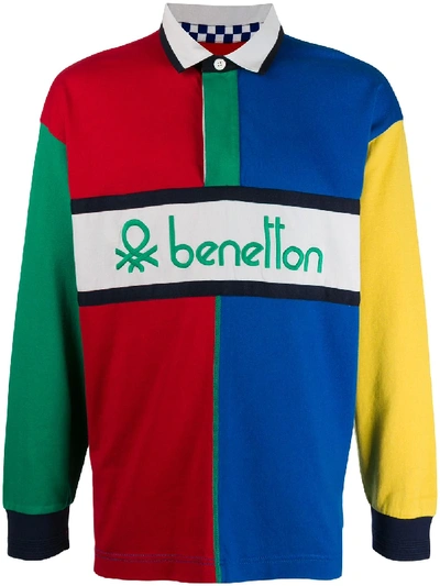 Benetton Colour Block Polo Shirt In Blue