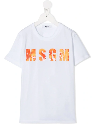 Msgm Kids' Graphic Logo-print T-shirt In White