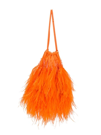 Attico Greta Feather Embellished Clutch In Orange