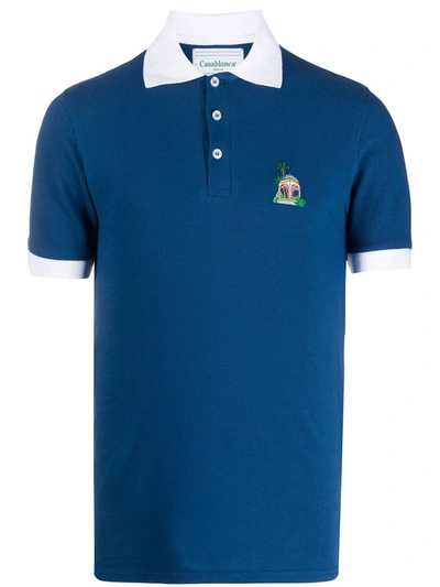 Casablanca Contrast Collar Polo Shirt In Blue