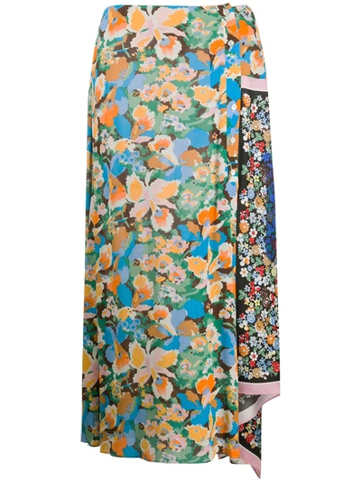 M Missoni Asymmetric Floral-print Skirt In Blue