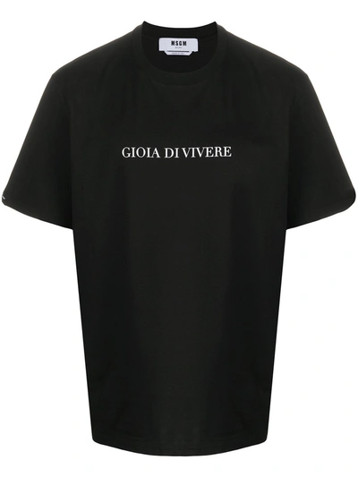 Msgm Quote-print Cotton T-shirt In Black