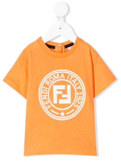 Fendi Babies' Logo Print T-shirt In Orange