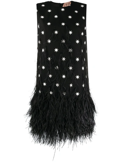 N°21 Star Printed Cotton Dress In Black