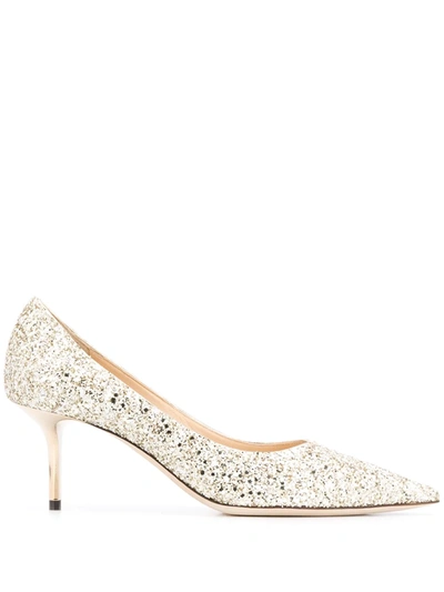 Jimmy Choo Silver Glitter-detail Pointed-toe Pumps In Gold
