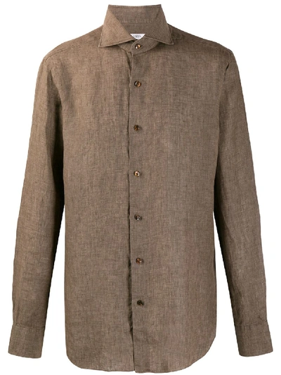 Barba Culto Long-sleeve Fitted Shirt In Brown