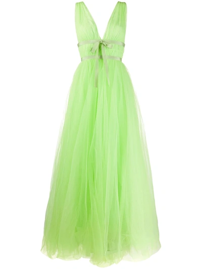 Brognano Empire-line Tulle Maxi Dress In Green